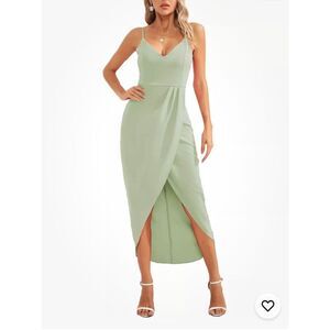 NWT CMZ 2005 Women’s V neck Spaghetti strap Midi Cocktail Dress 8/10 Mint Green